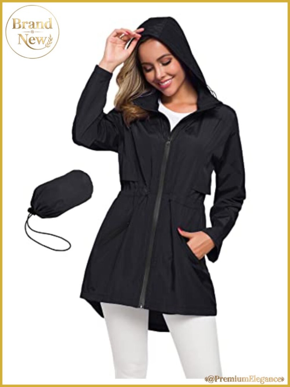 Women's Long Waterproof Rain Jacket with Hood Lightweight Trench Coat
